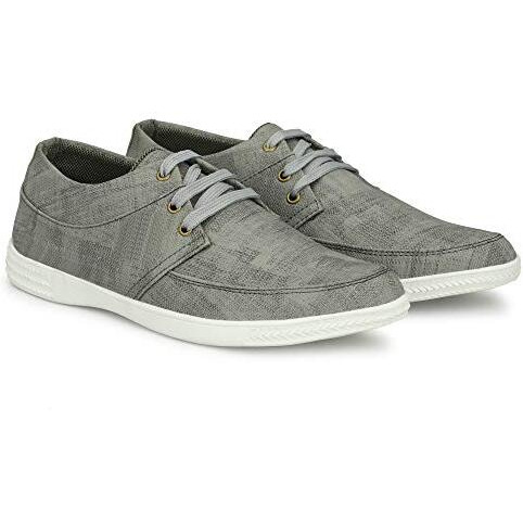 Lee Greem Men's Grey Comfortable & Smart Canvas Lace Up Running Walking Casual Canvas Shoes Sneakers 10 Uk Ind