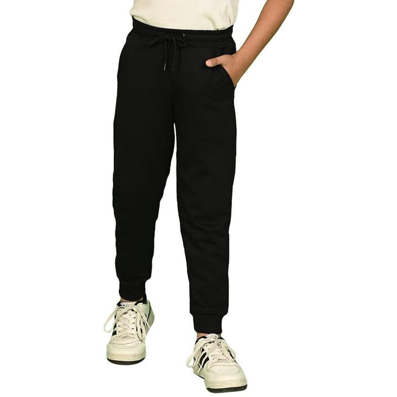 Nusyl Black Solid Color Kids Unisex Treck Pants (Nuupjog0001)