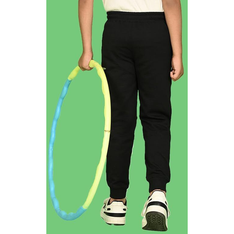 Nusyl Black Solid Color Kids Unisex Treck Pants (Nuupjog0001)