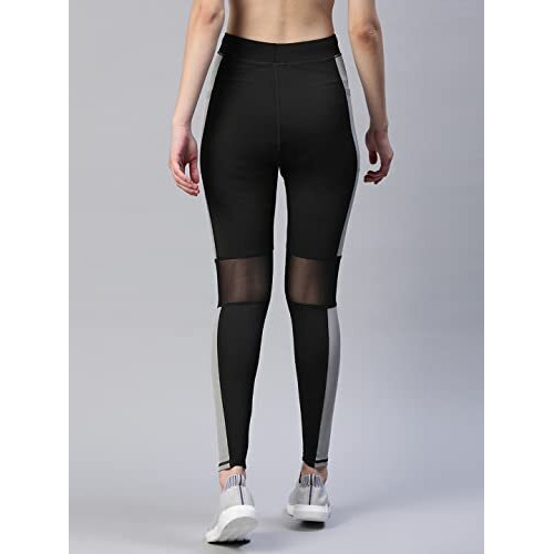 Blinkin Women's Gym Wear Skinny Fit Tights|Track Pants With Mesh Insert & Side Pockets  Ideal For Active Wear,Yoga & Workout - The Ultimate Gym Pants For Women & Girls_7125 (Color_Black|Grey,Size_L)