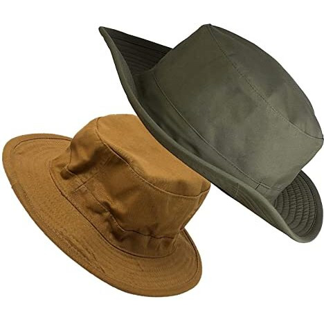 Primebox Cotton Beach Outdoor Bucket Sun Hat For Men Women Adult Teen Round Big Wide Brim Floppy Summer Sun Protection Pack Of 2 Hat Green Brown Combo