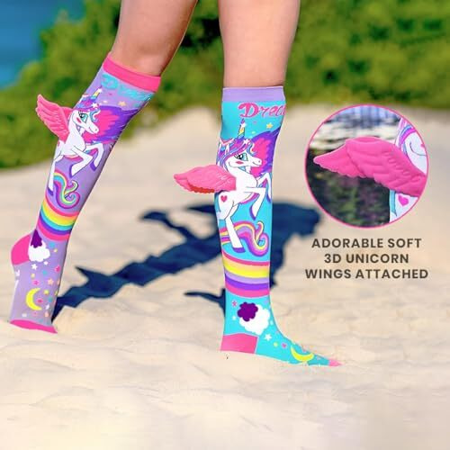 GirlS Knee-High Socks 3D Design Unicorn Printed With Soft Wings Colorful Pony Long Socks For Kids School Girl Super Comfortable And Stretchy - Age Of 3 To 12 Years (1 Pair)