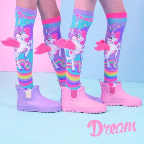GirlS Knee-High Socks 3D Design Unicorn Printed With Soft Wings Colorful Pony Long Socks For Kids School Girl Super Comfortable And Stretchy - Age Of 3 To 12 Years (1 Pair)