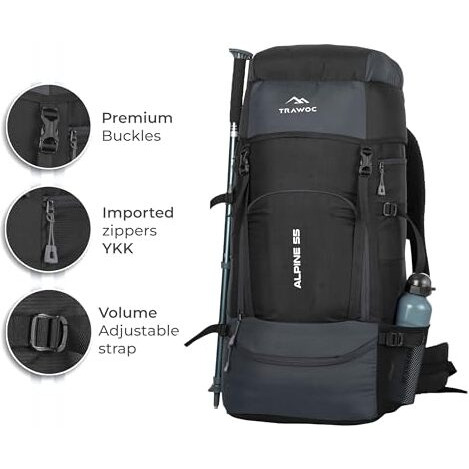 Trawoc Travel 55 Ltr Travel Backpack Camping Rucksack Hiking Trekking Bag (Grey)