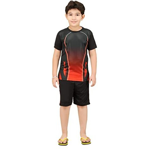 Wearilio Sports Jersey/Tshirts And Shorts For Boys And Girls (11 Years - 12 Years, Black Red)