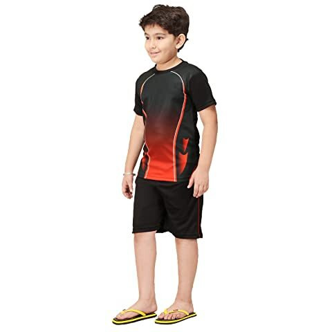 Wearilio Sports Jersey/Tshirts And Shorts For Boys And Girls (11 Years - 12 Years, Black Red)