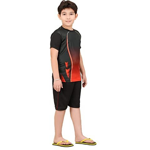 Wearilio Sports Jersey/Tshirts And Shorts For Boys And Girls (11 Years - 12 Years, Black Red)