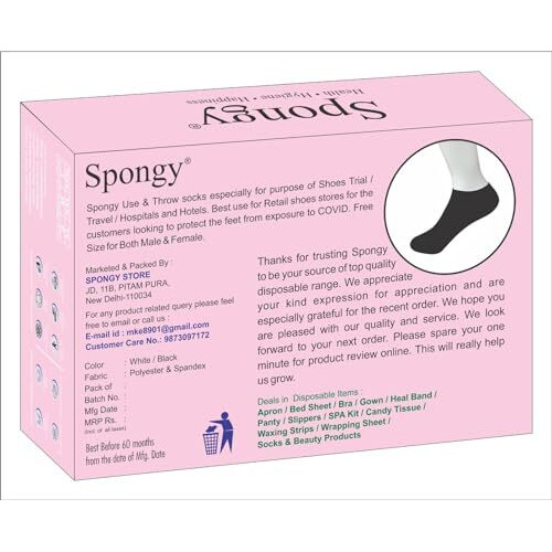 Spongy Use & Throw All Purpose Disposable Socks For Shoes Trial / Sports L Travel L Sports L Hospitals L Hotels Lspa - Free Size Socks For Both Male & Female (Black, 50)