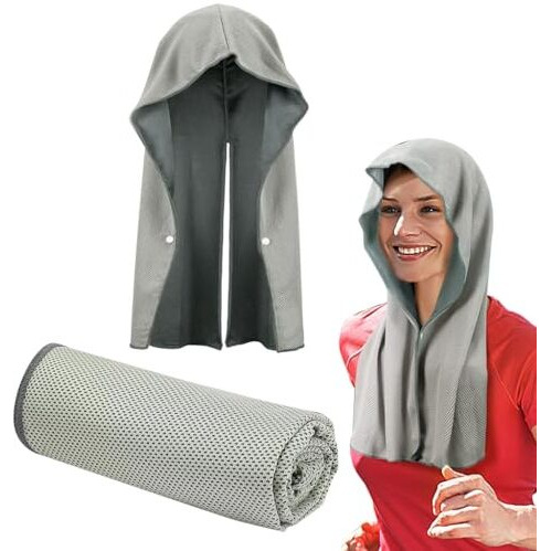 Proberos Cooling Hoodie Towels For Men & Women, Sweat Towel Wraps, Ultra-Soft Ice Silk, Absorbent & Quick-Dry Sweat Wrap With Sun Protection, Half-Hoodie Design For Outdoor Sports, Gym & Travel