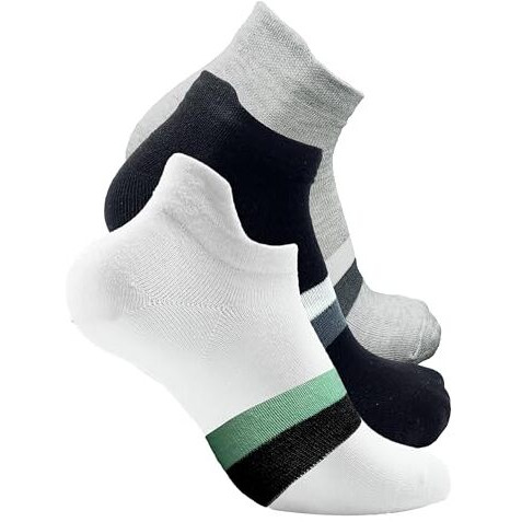 Juari Be A Gentleman Men's Poly Viscose Ankle Socks - Comfortable, Durable & Stylish Design For Everyday Wear In Black, White, And Grey Colors With Contrasting Stripes (Pack Of 3)