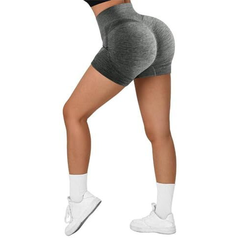 Wneedu Women Gym Push Up Seamless Scrunch Butt Yoga Sport Fitness Workout High Waist Shapeware Short | Butt Lift Workout Athletic Tummy Control Stretchy Shorts For Women(Free Size)(S,M,L,Xl) (Gray)