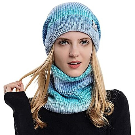 Palay Beanie Cap For Women Fleece Lined Winter Hat With Neck Warmer Scarf For Women Girls, Fashion Knit Warm Winter Cap Scarf Set (Blue)