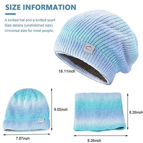 Palay Beanie Cap For Women Fleece Lined Winter Hat With Neck Warmer Scarf For Women Girls, Fashion Knit Warm Winter Cap Scarf Set (Blue)