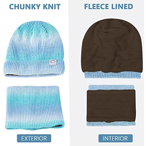 Palay Beanie Cap For Women Fleece Lined Winter Hat With Neck Warmer Scarf For Women Girls, Fashion Knit Warm Winter Cap Scarf Set (Blue)