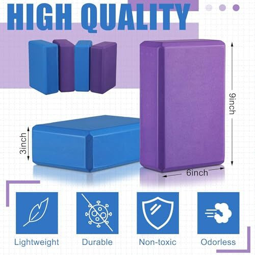Darkness Yoga Blocks 9''X6''X3'', 4 Pack High Density Yoga Brick Foam Blocks To Improve Strength, Flexibility And Balance, Light Weight And Non-Slip Surface For Yooga, Meditation (Multicolour)