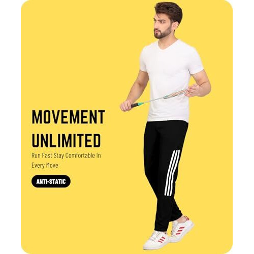 Swadesi Stuff Athletic Track Pants For Men With Zipper Pockets | Stylish Regular Fit Mid Rise Stretchable Joggers (In, Alpha, Xl, Regular, Black)