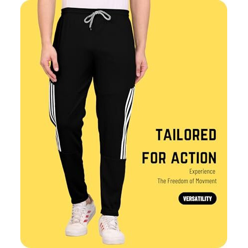 Swadesi Stuff Athletic Track Pants For Men With Zipper Pockets | Stylish Regular Fit Mid Rise Stretchable Joggers (In, Alpha, Xl, Regular, Black)