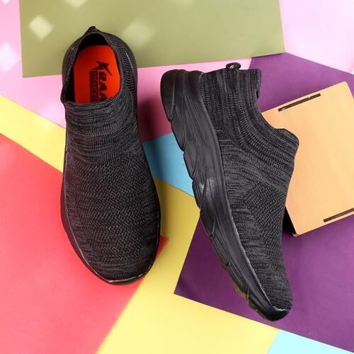 Kraasa Prorider Running Shoes For Men | Walking & Gym Shoes With Max Cushion Technology | Lace Up Sneakers For Men Black Uk 9