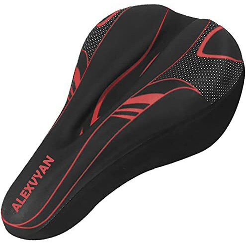 Alexvyan Soft Bicycle Silicone Gel Saddle Cover (11 * 7.5 Inch) Cycling Cushion Pad City Cycle Seat Cover Gym Cycle Gel Cover -Fits Narrow/Slim Seats (Black And Red)
