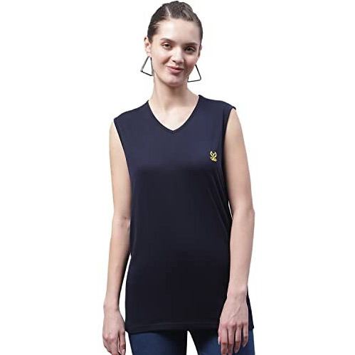 Vimal Jonney Regular Fit Cotton Solid Navy Blue Gym Vest For Women-V_Sl_Navy_001-Xxl