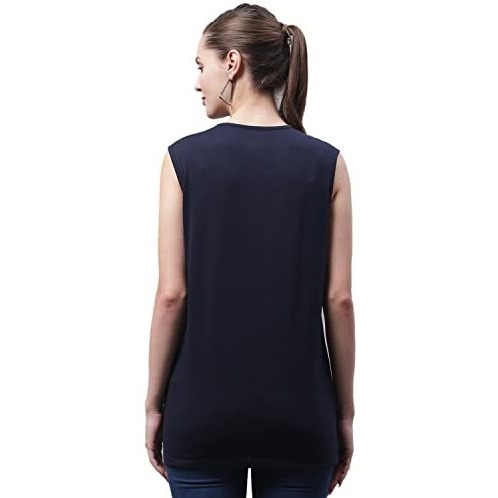 Vimal Jonney Regular Fit Cotton Solid Navy Blue Gym Vest For Women-V_Sl_Navy_001-Xxl