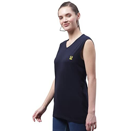 Vimal Jonney Regular Fit Cotton Solid Navy Blue Gym Vest For Women-V_Sl_Navy_001-Xxl