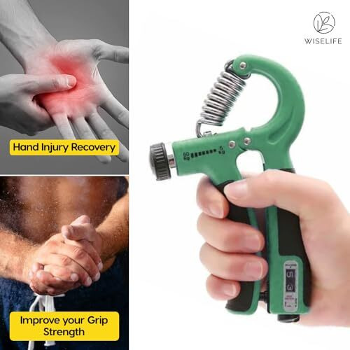Wiselife Handgrip Strengthener With Counter For Men, Women & Kids | Hand Gripper Equipment For Gym & Home Workout | Adjustable Resistance Up To 60 Kg | Power Gripper For Finger, Forearm (Green)