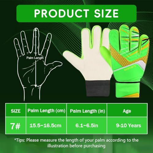 Proberos Football Goalkeeper Gloves For Kids, Children, Teen - Anti-Slip Palm, Wrist Protection Hand Gloves (Green)