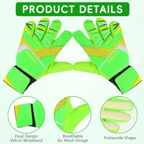 Proberos Football Goalkeeper Gloves For Kids, Children, Teen - Anti-Slip Palm, Wrist Protection Hand Gloves (Green)