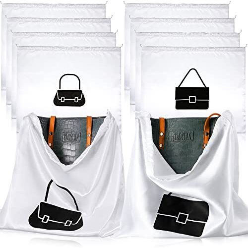 8 Pack Multi-Functional Drawstring Pouch Silk Cloth Dust Bags For Handbags Purse Dust Bag Cover Travel Packing Organizers For Shoes Boots, White, 23.6 X 19.7 And 19.7 X 15.8 In, White