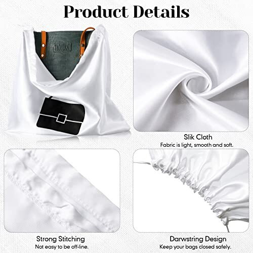 8 Pack Multi-Functional Drawstring Pouch Silk Cloth Dust Bags For Handbags Purse Dust Bag Cover Travel Packing Organizers For Shoes Boots, White, 23.6 X 19.7 And 19.7 X 15.8 In, White