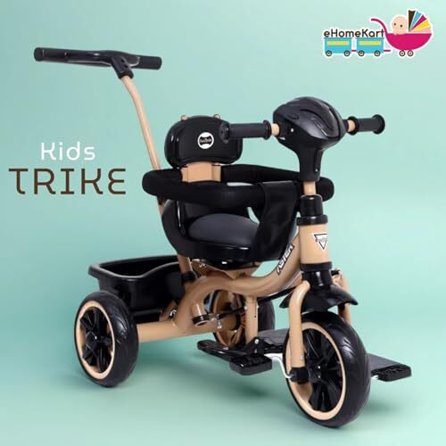 Fun Ride Kids Aster Tricycle With 360 Rotatable Seat, Parental Control Handle For 1.5 To 5 Years - Musical Trike For Kids With Safety Handle For Boys And Girls (Beige)