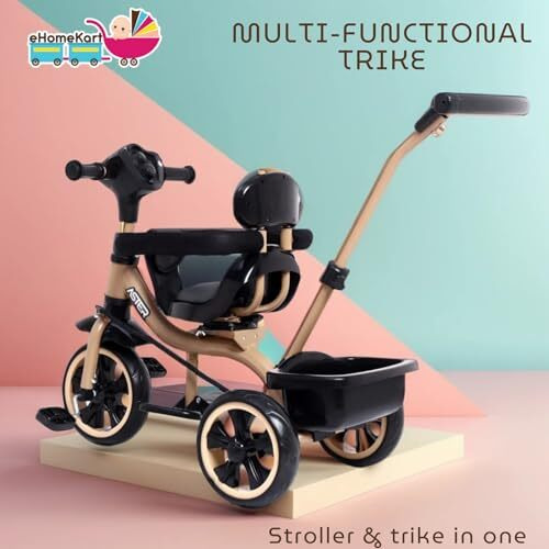Fun Ride Kids Aster Tricycle With 360 Rotatable Seat, Parental Control Handle For 1.5 To 5 Years - Musical Trike For Kids With Safety Handle For Boys And Girls (Beige)