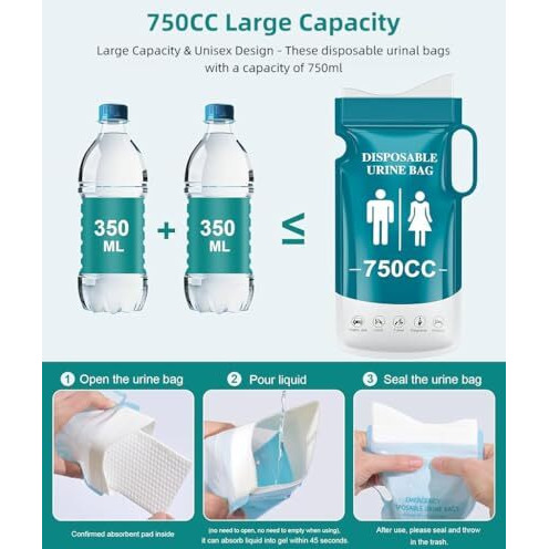 Proberos 5Pcs Urine Bags Unisex Disposable Pe Urine Bags With Handle 750Cc Capacity Ziplock Leaking Proof Urine Bags For Men Women Emergency Urine Bags For Outdoor, Driving, Camping, 13X27Cm