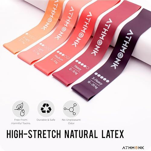 Athmonk Mini Loop Resistance Band For Workout For Men Women - Leg Exercise Fitness Band Hip Glute - Thera Band For Physiotherapy Yoga Pilates Stretching - Gym Rubber Elastic Band - Set Of 5, Peachy
