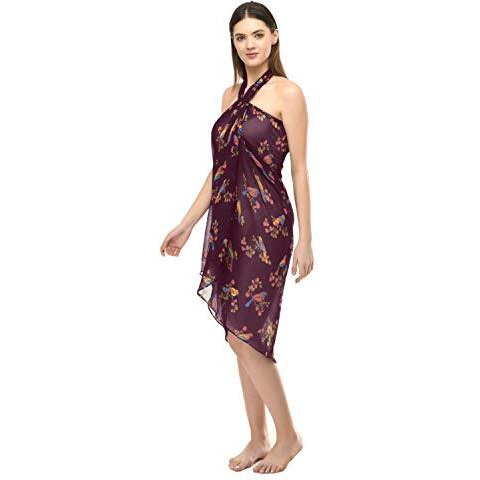 Mirchi Fashion Women's Beachwear Wrap Sarong Bird Printed Pareo Swimsuit Body Cover Up Dress Girls(S625-Wine, Pink, Yellow)