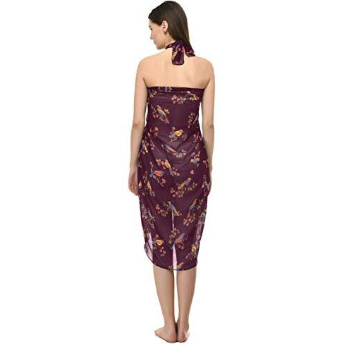 Mirchi Fashion Women's Beachwear Wrap Sarong Bird Printed Pareo Swimsuit Body Cover Up Dress Girls(S625-Wine, Pink, Yellow)