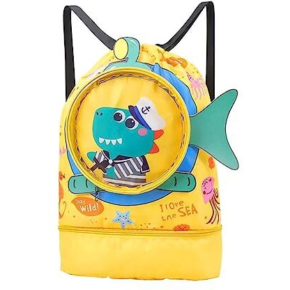Palay Swimming Bag For Kids Cartoon Print Shoulder Bag For Kids Large Capacity Backpack Girls Wet Dry Separation Beach Storage Clothes