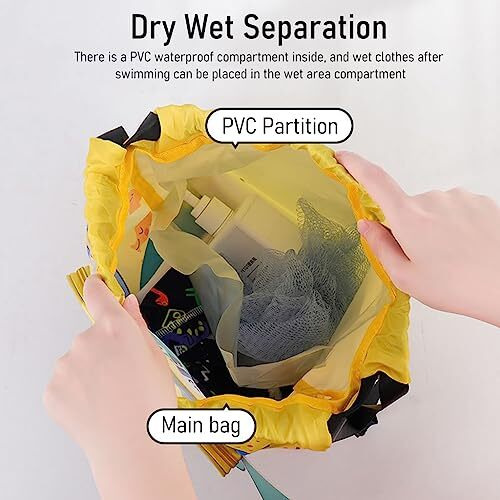Palay Swimming Bag For Kids Cartoon Print Shoulder Bag For Kids Large Capacity Backpack Girls Wet Dry Separation Beach Storage Clothes