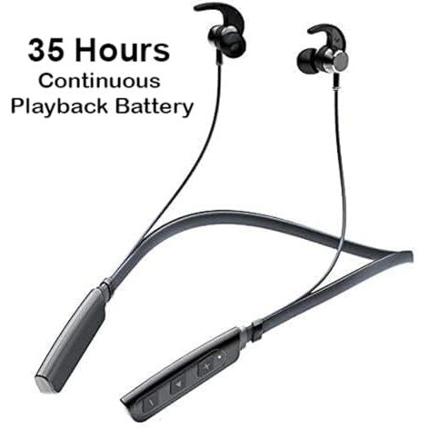 Bouncefit Bluetooth Wireless Neckband, 35 Hours Continuous Playback Battery, Fast Charge, Ipx7, Dual Pairing, Low Latency, Active Noise Cancellation, Magnetic Earbuds With Mic Earphones (Black)