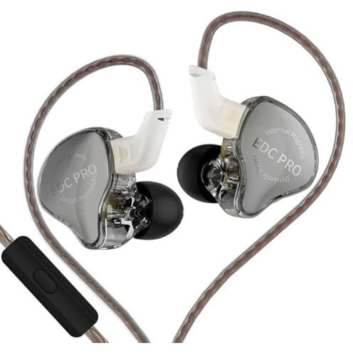 Kz Edc Pro Iem Wired Earphone, Hifi Dynamic Driver (Dd) Iem, High-Functioning Silver-Plated Ofc Cable, 0.75Mm Detachable Cable, 3.5Mm Plug For Audiophiles & Musicians. (Black)