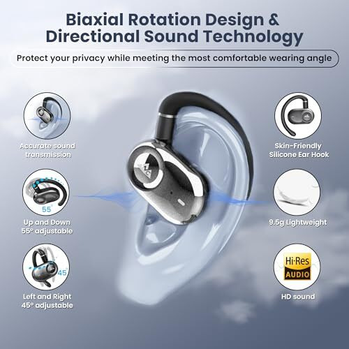 Wecool Moonwalk M3 Open Ear Earbuds Wireless With Multi-Angle Adjustment, Bluetooth 5.4 Ows Earphones With Call Noise Reduction, Ear Safe Headphones With Mic, 80Hrs Playback, Ip55 Waterproof (Black)