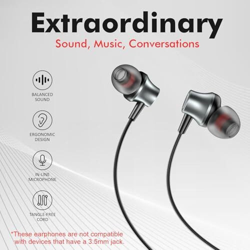Humble Wired Earphones With Mic For Type-C Port, 10Mm Dynamic Drivers For Enhanced Bass, In-Line Controls For Volume And Calls, 1.2M Tangle Free Silicone Cable, Wide Compatibility, Metal Alloy Body