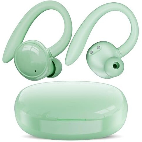Edyell Wireless Earbuds, Bluetooth Headphones 5.3, 50H Playback Over-Ear Buds With Noise Cancelling Mic, Deep Bass Earphones With Earhooks, Ipx7 Waterproof For Sports Running (Green)