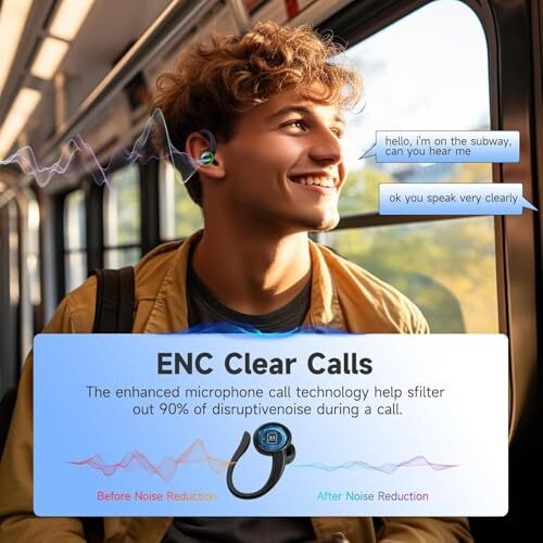 Edyell Wireless Earbuds, Bluetooth Headphones 5.3, 50H Playback Over-Ear Buds With Noise Cancelling Mic, Deep Bass Earphones With Earhooks, Ipx7 Waterproof For Sports Running (Green)