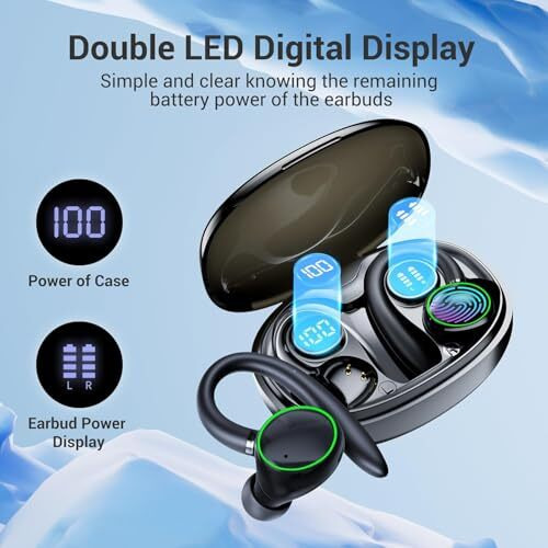 Edyell Wireless Earbuds, Bluetooth Headphones 5.3, 50H Playback Over-Ear Buds With Noise Cancelling Mic, Deep Bass Earphones With Earhooks, Ipx7 Waterproof For Sports Running (Green)