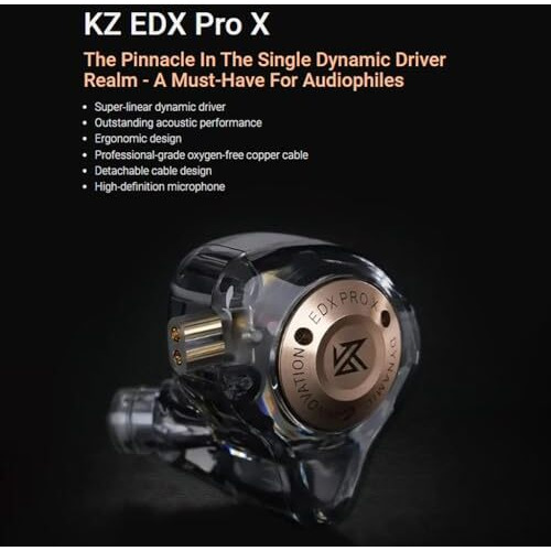 Concept Kart Kz Edx Pro X Wired Iem Without Mic, 10Mm Super-Linear Dynamic Driver In-Ear Monitor, Detachable Cable Design Earphone, Professional-Grade Oxygen-Free Copper Cable. (Grey)