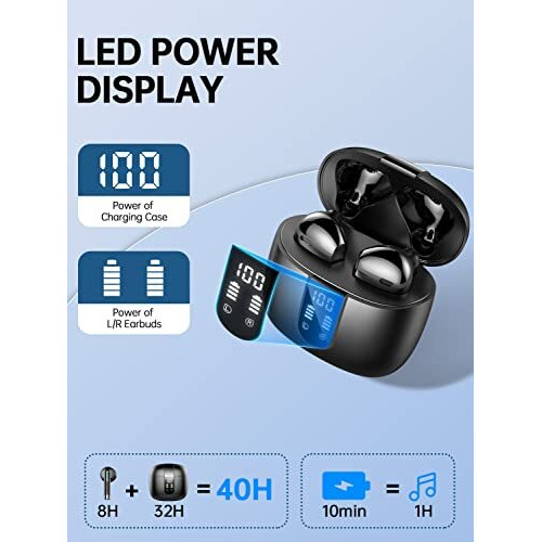 Wasart Wireless Earbuds, Bluetooth 5.3 Headphones In-Ear With Cvc8.0 Noise Cancelling Mic, 40H Bluetooth Ear Buds With 14.2Mm Driver Stereo, Wireless Earphones Ip7 Waterproof For Android/Ios, Black