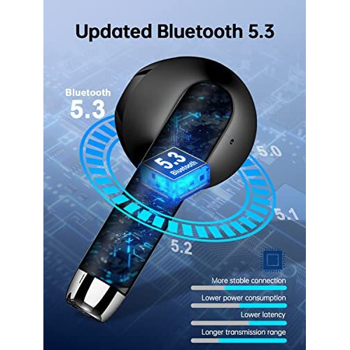 Wasart Wireless Earbuds, Bluetooth 5.3 Headphones In-Ear With Cvc8.0 Noise Cancelling Mic, 40H Bluetooth Ear Buds With 14.2Mm Driver Stereo, Wireless Earphones Ip7 Waterproof For Android/Ios, Black