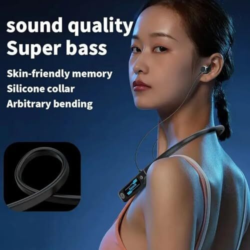 Ifast Digital Display Bluetooth 5.4 Wireless Neckband Earphone With Mic | Up To 100 Hours Music Playtime |Enc Noise Reduction, Voice Assistance, Dual Pairing [ Black ]